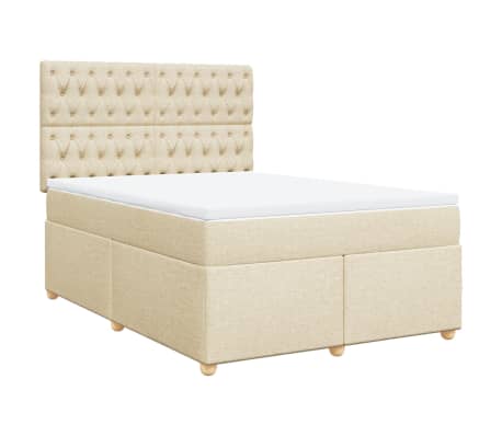 vidaXL Boxspringbett mit Matratze Creme 140x190 cm Stoff