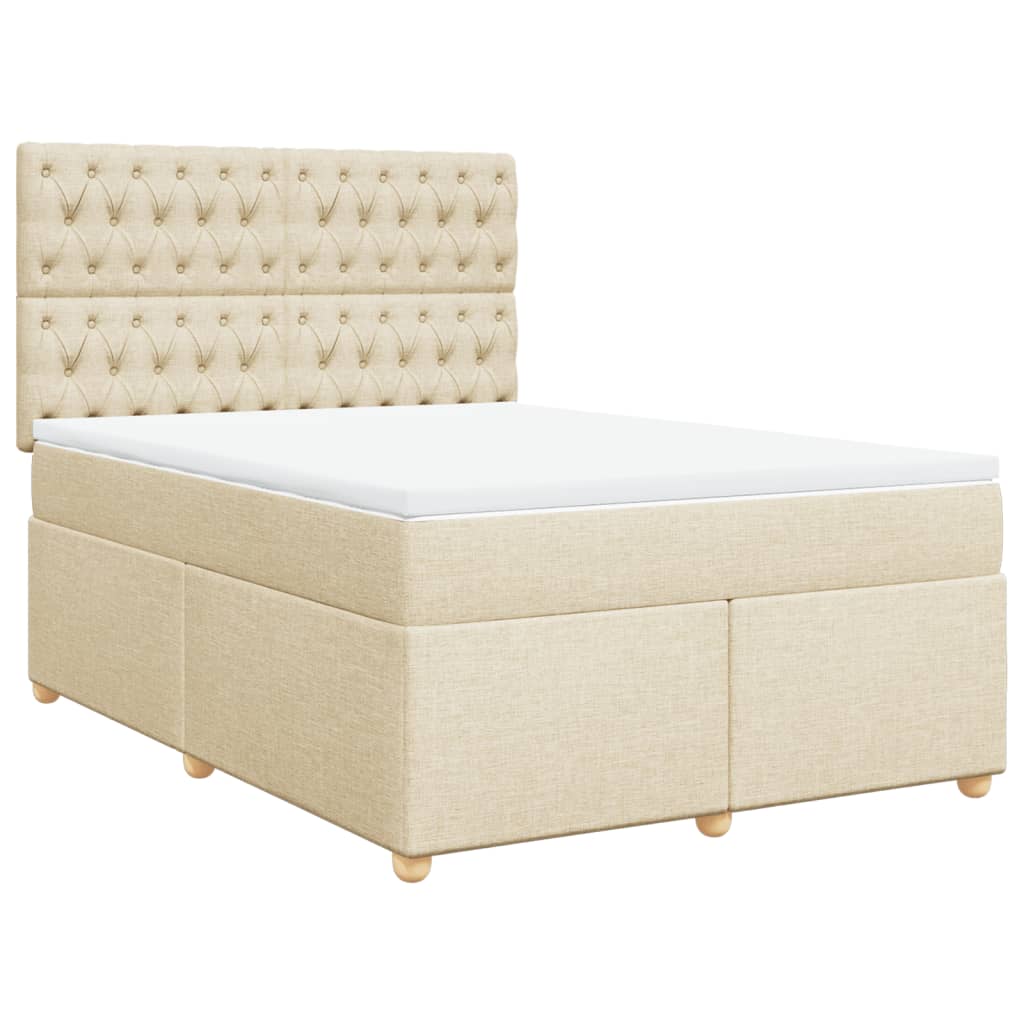 vidaXL Boxspring met matras stof crèmekleurig 140x200 cm afbeelding