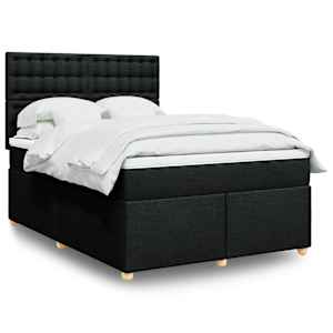 Box spring postelja z vzmetnico črna 160x200 cm blago