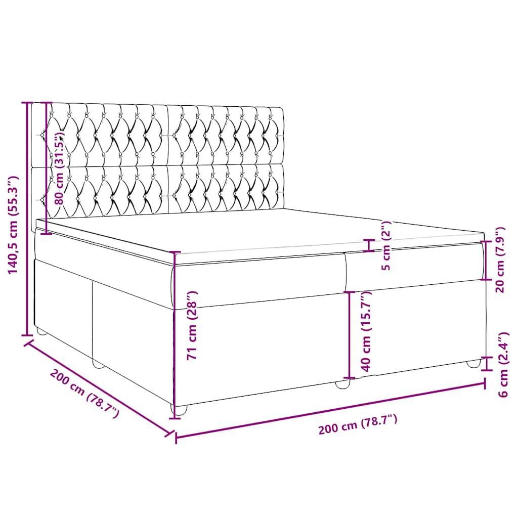 Box spring postel s matrací černá 200x200 cm textil - obrázek 18