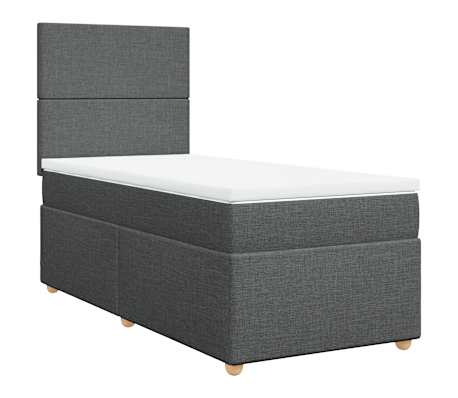 vidaXL Box Spring Bed with Mattress Dark Grey King Single Fabric
