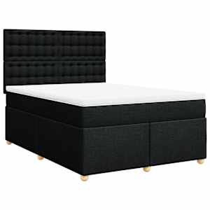 vidaXL Box Spring Bed with Mattress Black Double Fabric