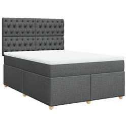 vidaXL Box Spring Bed with Mattress Dark Grey Queen Fabric