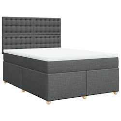 vidaXL Box Spring Bed with Mattress Dark Grey Queen Fabric