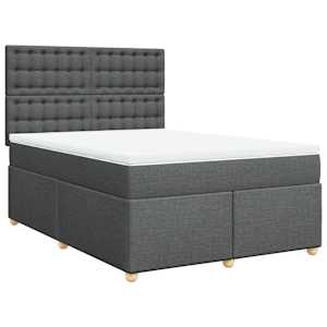 vidaXL Box Spring Bed with Mattress Dark Grey Queen Fabric