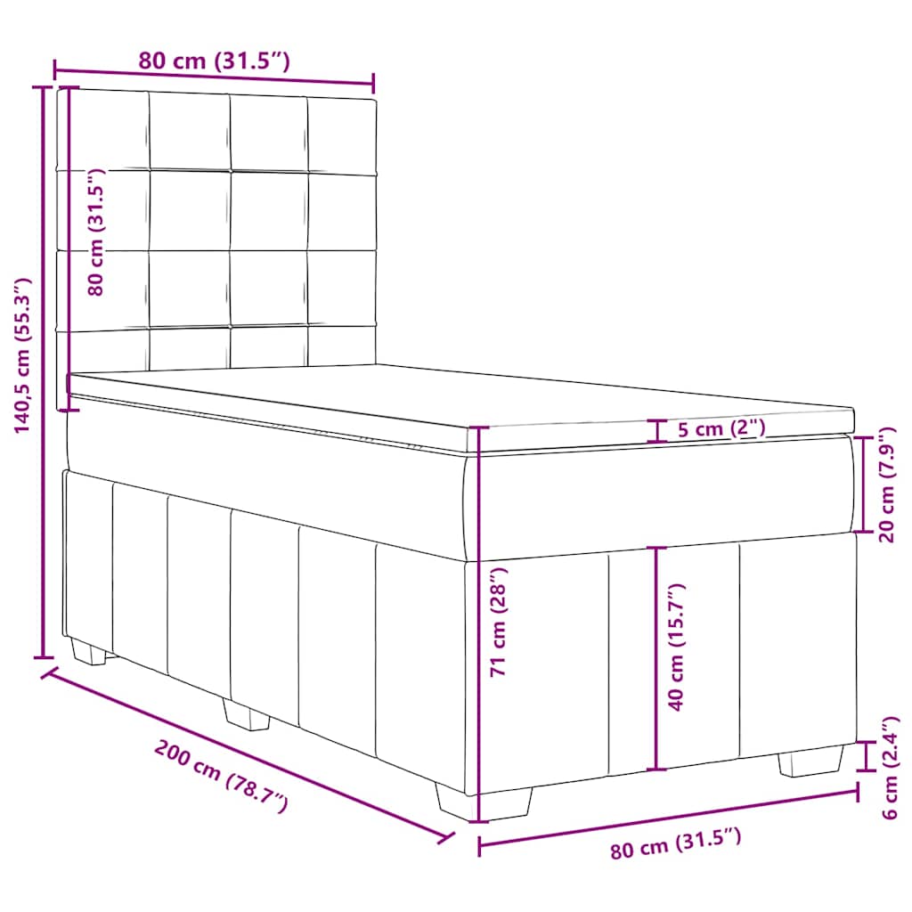 Box spring postel s matrací černá 80 x 200 cm textil - obrázek 18