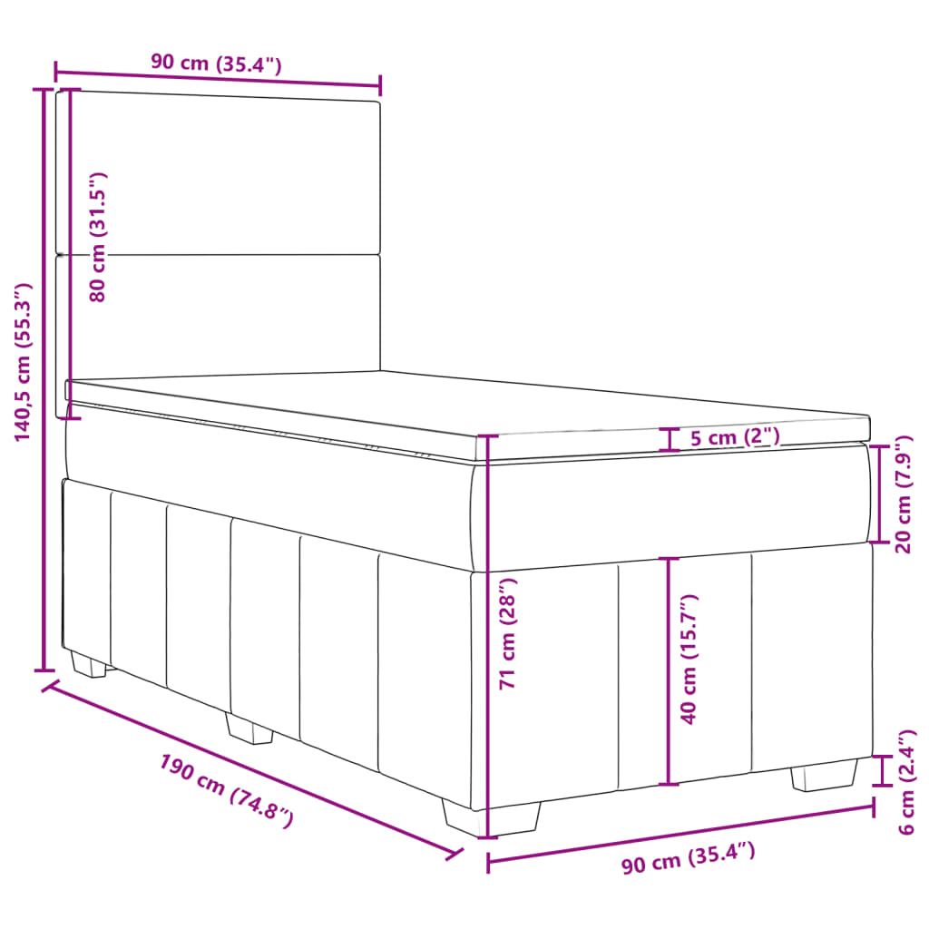 Box spring postel s matrací tmavě šedá 90x190 cm textil - obrázek 18