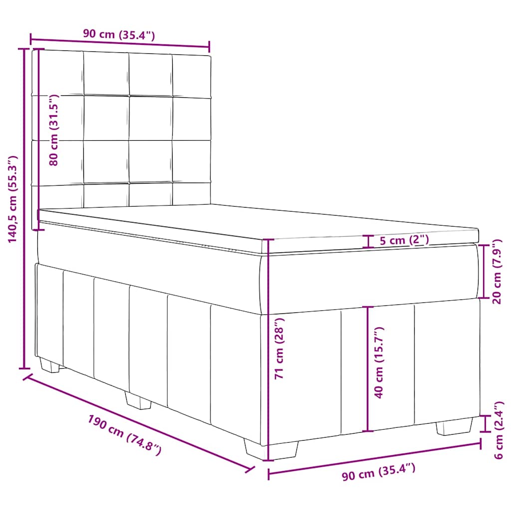 Box spring postel s matrací černá 90x190 cm textil - obrázek 18