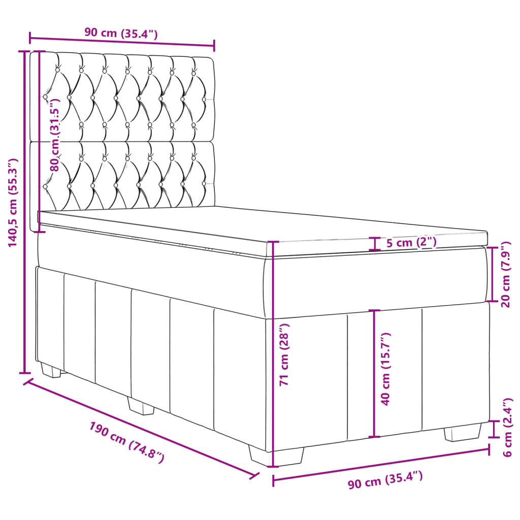 Box spring postel s matrací černá 90x190 cm textil - obrázek 18