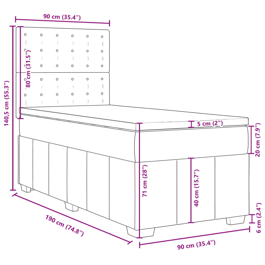 Box spring postel s matrací světle šedá 90x190 cm textil - obrázek 18