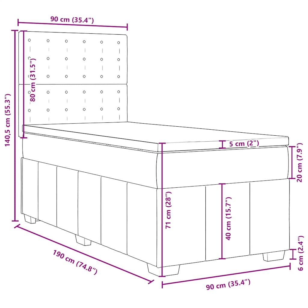 Box spring postel s matrací černá 90x190 cm textil - obrázek 18
