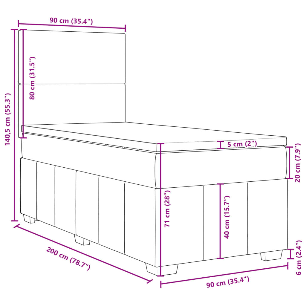 Box spring postel s matrací světle šedá 90x200 cm textil - obrázek 18