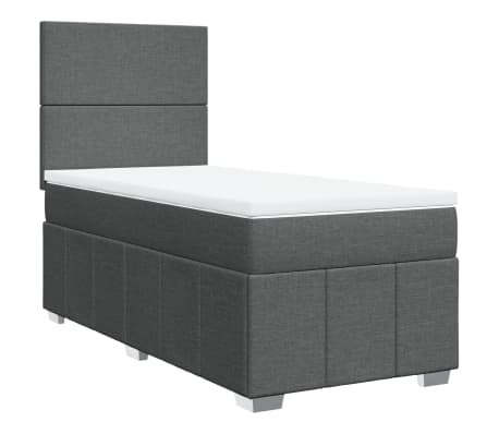 vidaXL Sommier &agrave; lattes de lit avec matelas Gris fonc&eacute; 90x200 cm Tissu