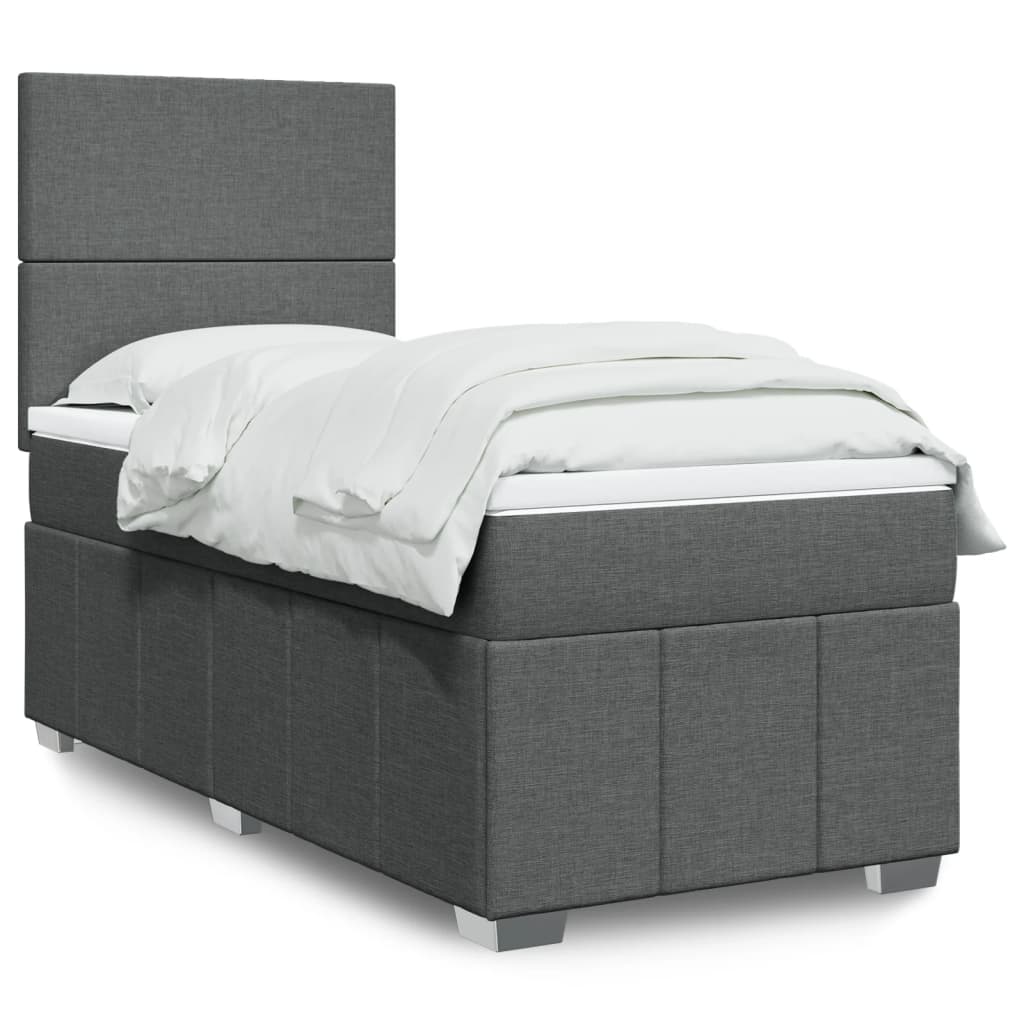 vidaXL Boxspringbett mit Matratze Dunkelgrau 90x200 cm Stoff