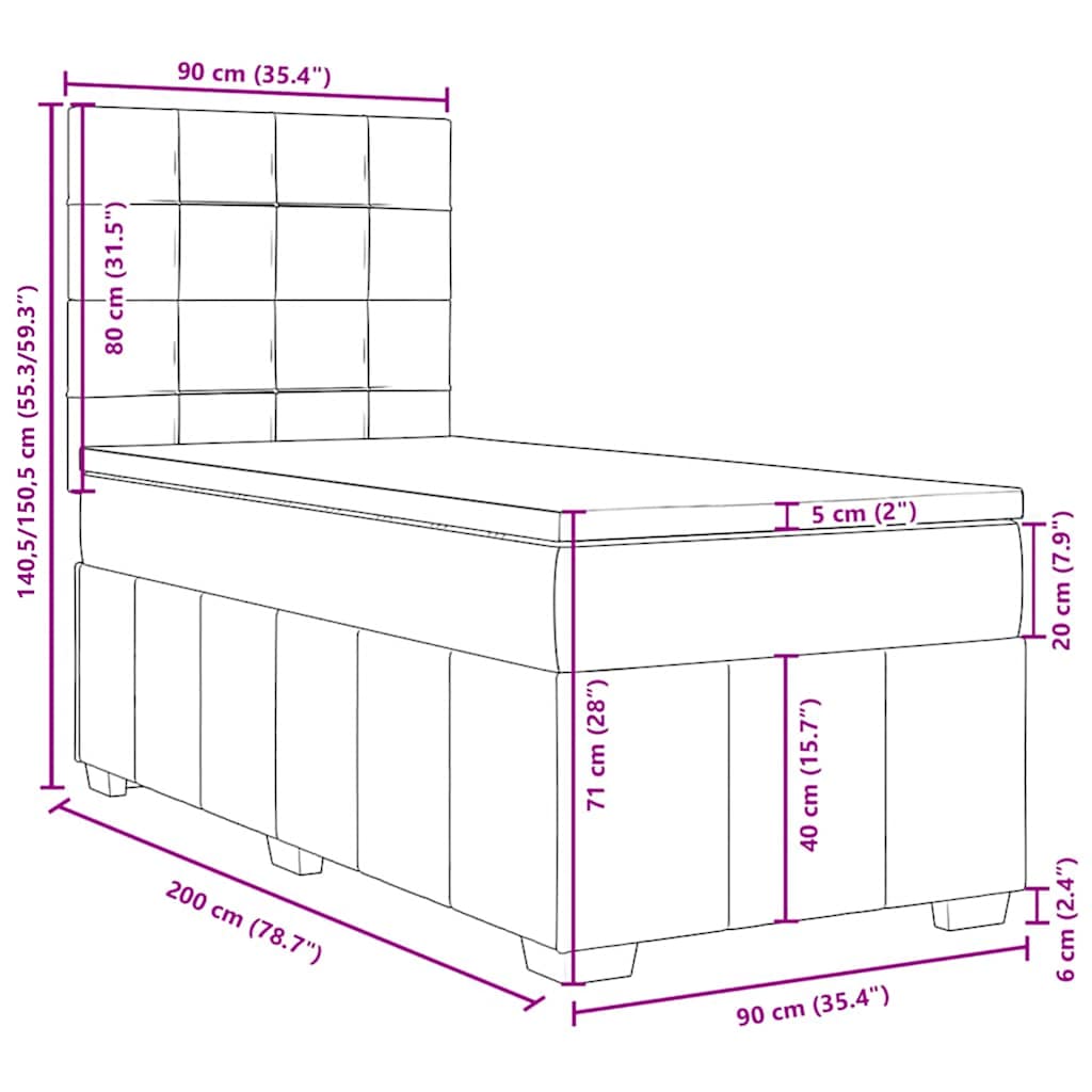 Box spring postel s matrací tmavě hnědá 90x200 cm textil - obrázek 18
