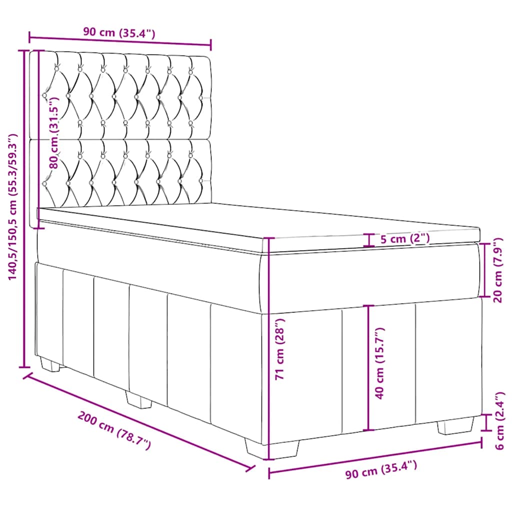 Box spring postel s matrací tmavě hnědá 90x200 cm textil - obrázek 18