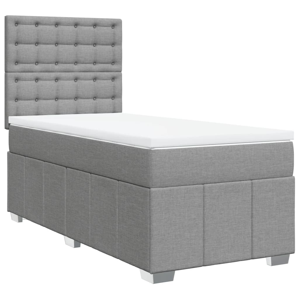 vidaXL Boxspring met matras stof lichtgrijs 90x200 cm afbeelding