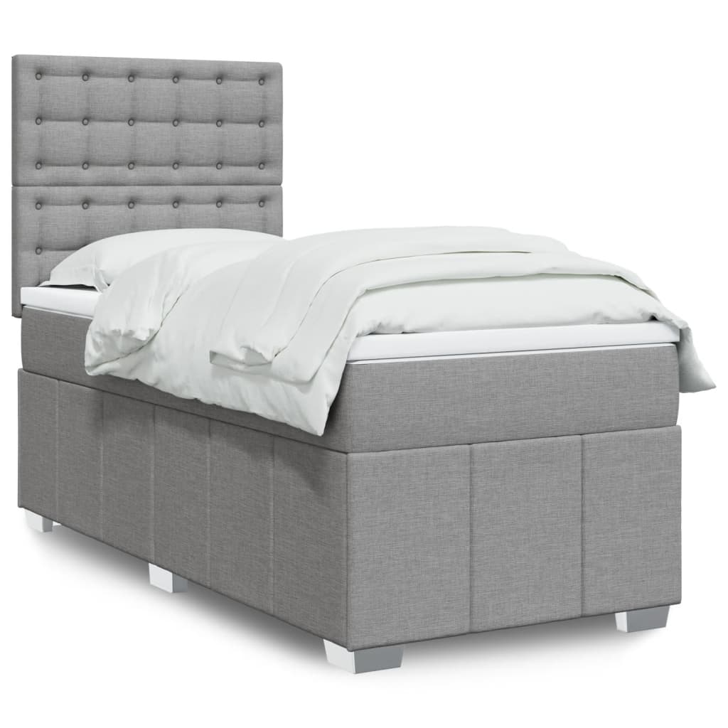 vidaXL Boxspringbett mit Matratze Hellgrau 90x200 cm Stoff