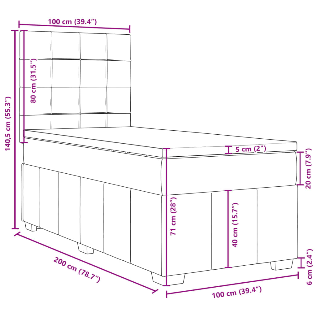 Box spring postel s matrací tmavě šedá 100 x 200 cm textil - obrázek 18