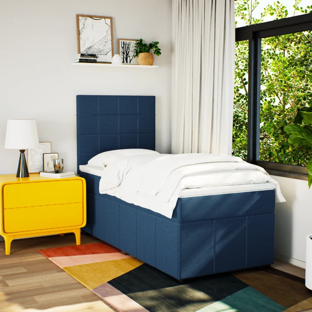 vidaXL Boxspring met matras stof blauw 100x200 cm, foto 4