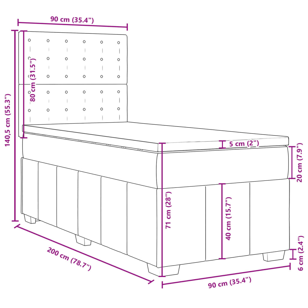 Box spring postel s matrací tmavě šedá 100 x 200 cm textil - obrázek 18