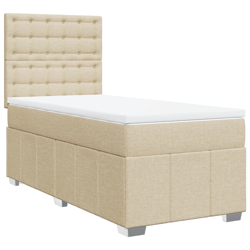 vidaXL Boxspring met matras stof crèmekleurig 100x200 cm afbeelding