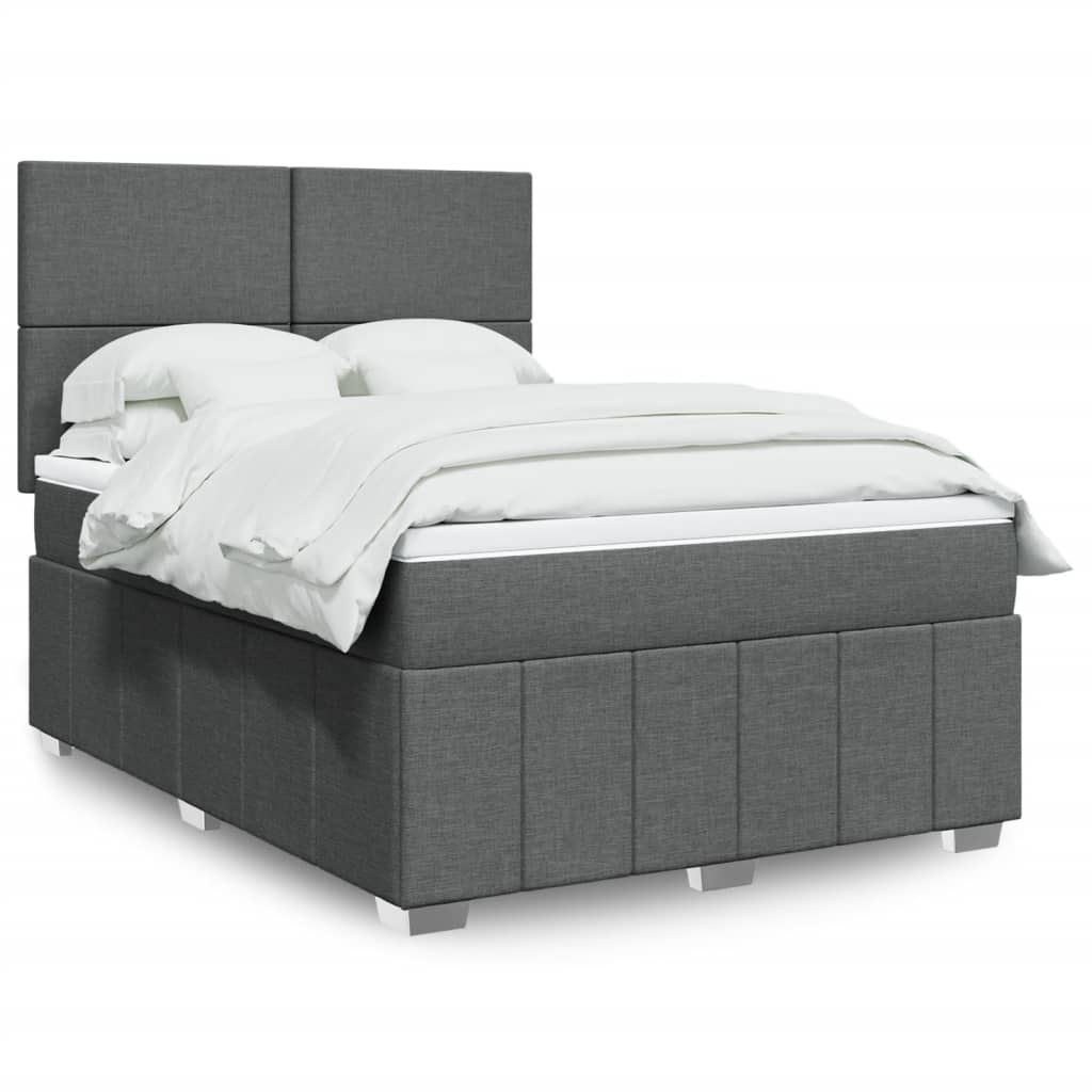 vidaXL Boxspringbett mit Matratze Dunkelgrau 140x190 cm Stoff