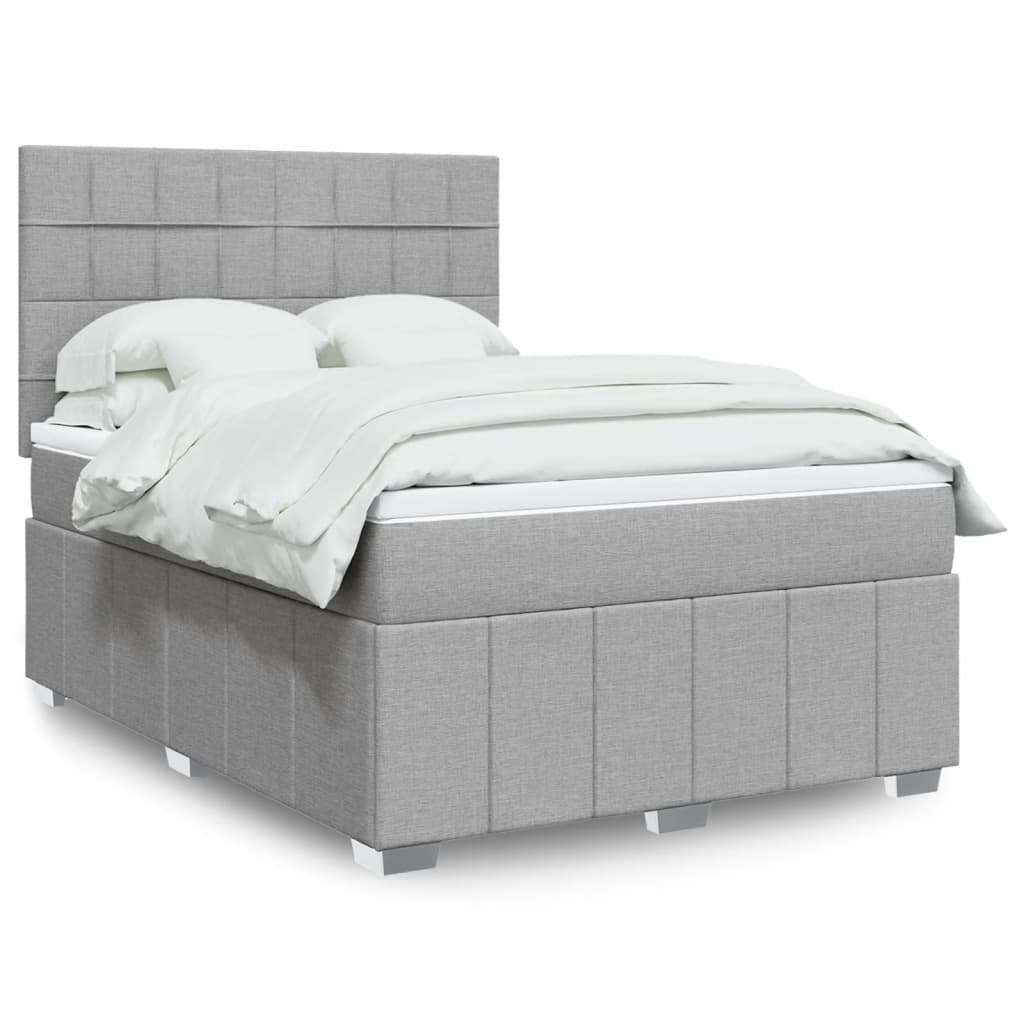 vidaXL Boxspringbett mit Matratze Hellgrau 140x190 cm Stoff