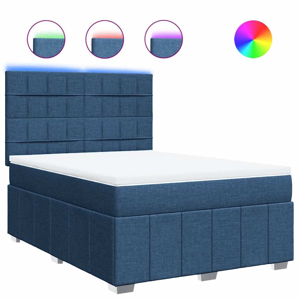 vidaXL Box spring postel s matrací modrá 140x190 cm textil