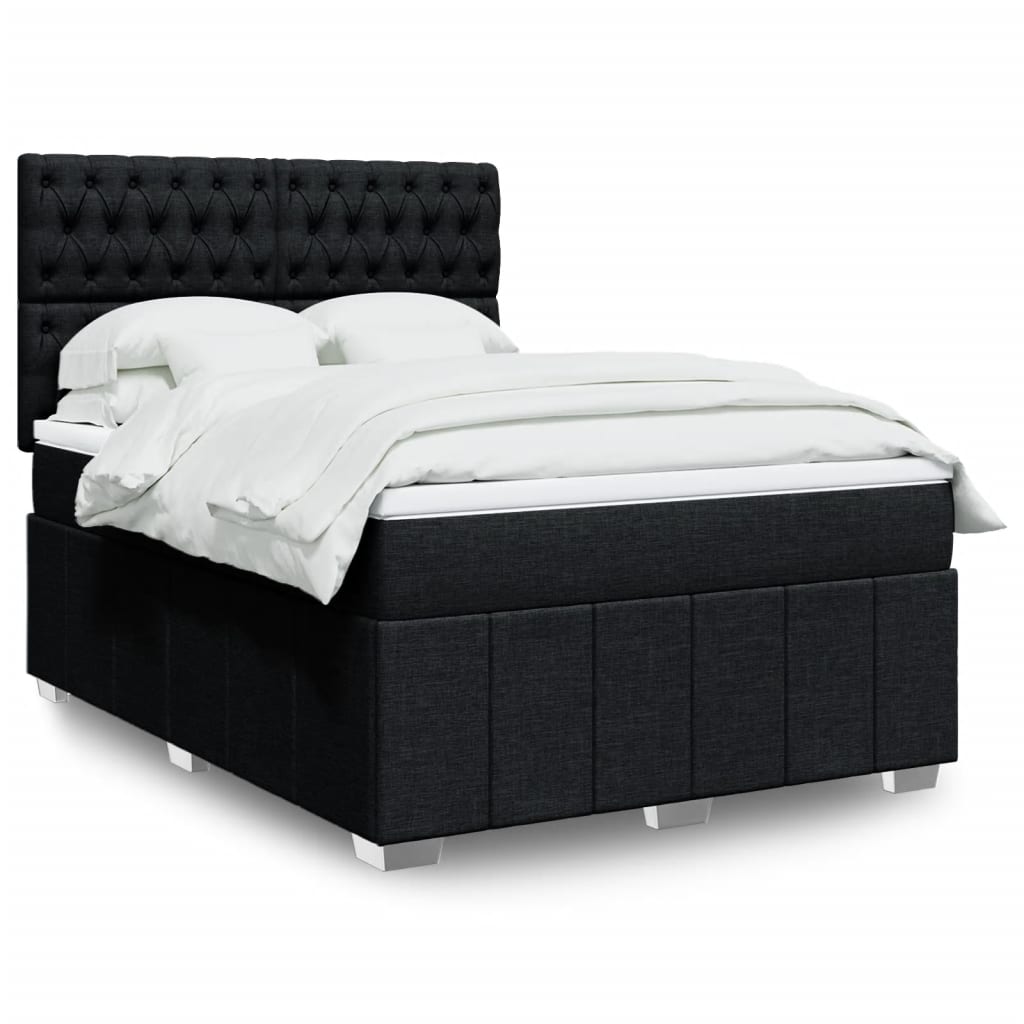 vidaXL Boxspringbett mit Matratze Schwarz 140x190 cm Stoff