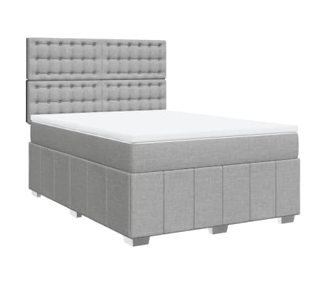 vidaXL Pat box spring cu saltea, gri deschis, 140x190 cm, textil