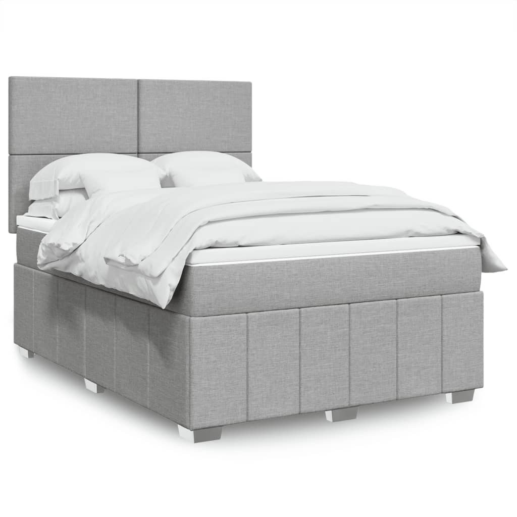 vidaXL Boxspringbett mit Matratze Hellgrau 140x200 cm Stoff