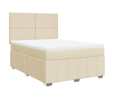 vidaXL Box spring postelja z vzmetnico krem 140x200 cm blago