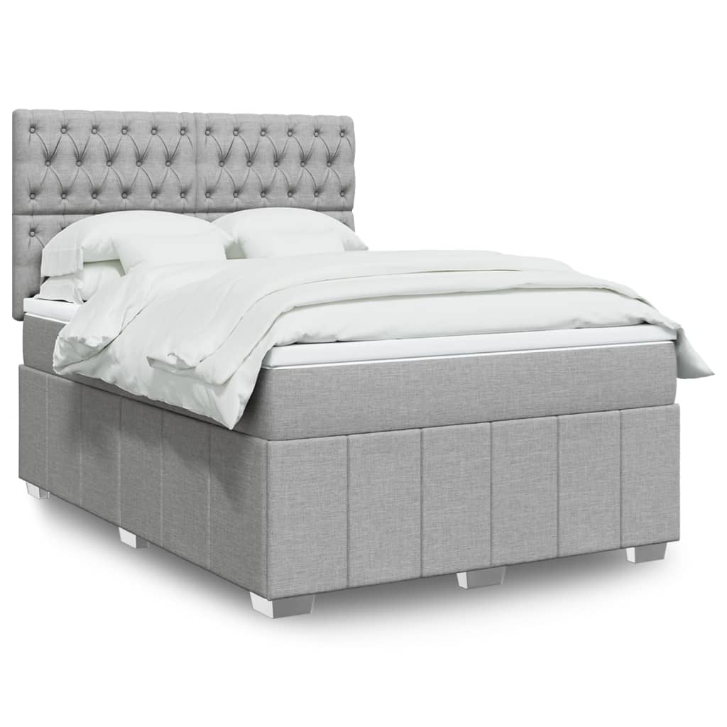 vidaXL Boxspringbett mit Matratze Hellgrau 140x200 cm Stoff