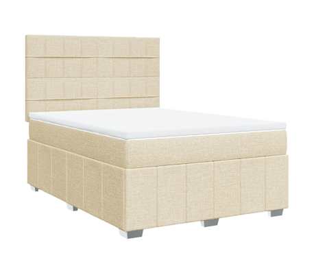 vidaXL Pat box spring cu saltea, crem, 160x200 cm, material textil