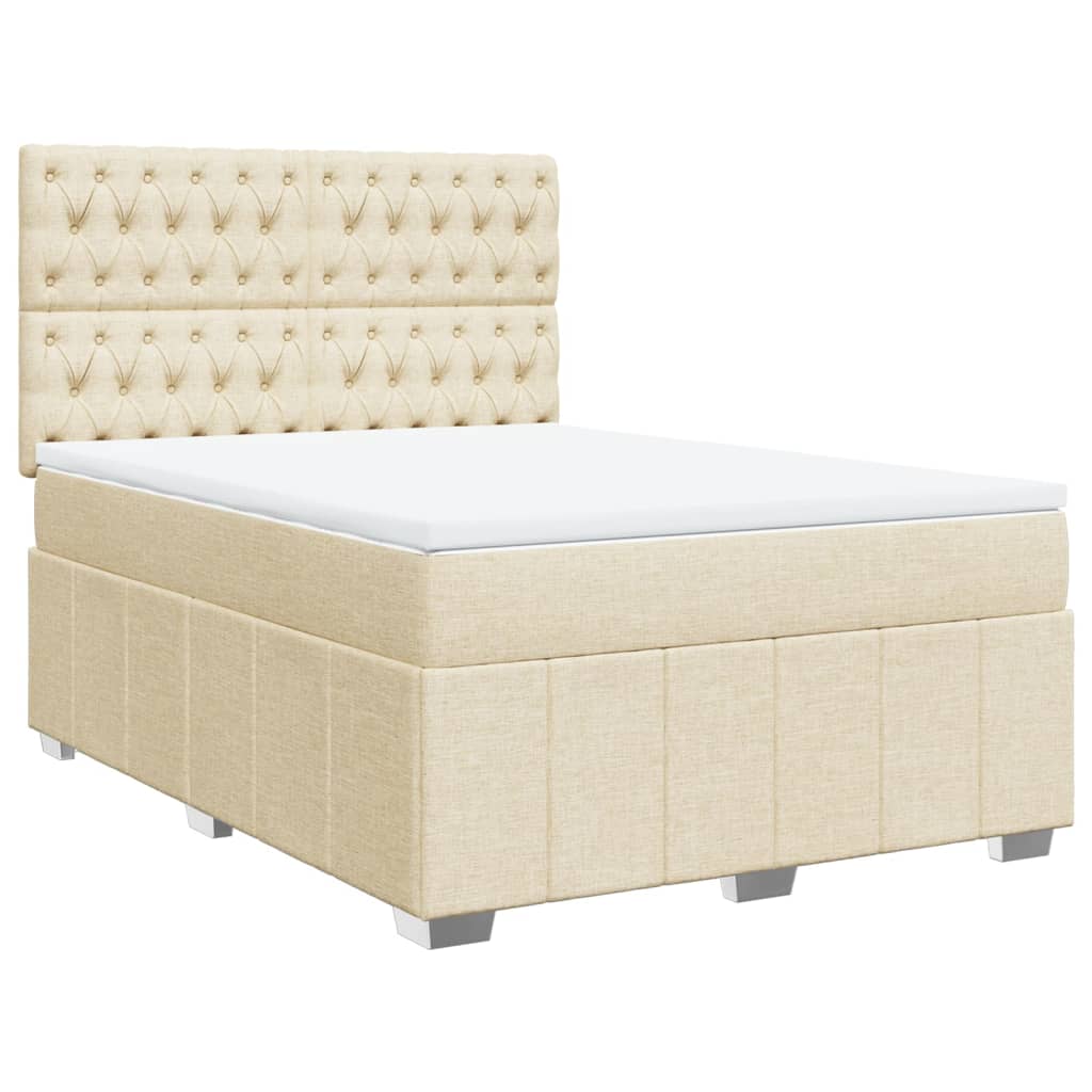 vidaXL Boxspring met matras stof crèmekleurig 160x200 cm afbeelding