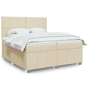 Box spring postelja z vzmetnico krem 200x200 cm blago