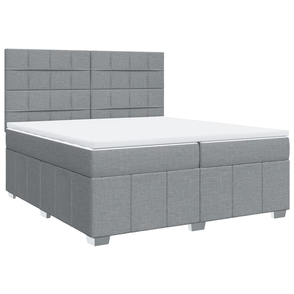 vidaXL Boxspring met matras stof lichtgrijs 200x200 cm afbeelding