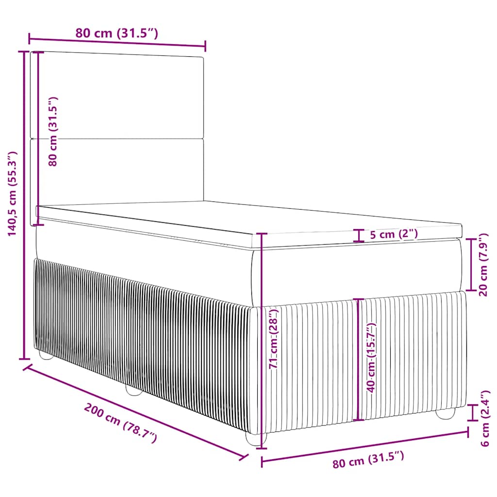 Box spring postel s matrací tmavě hnědá 80x200 cm textil - obrázek 18