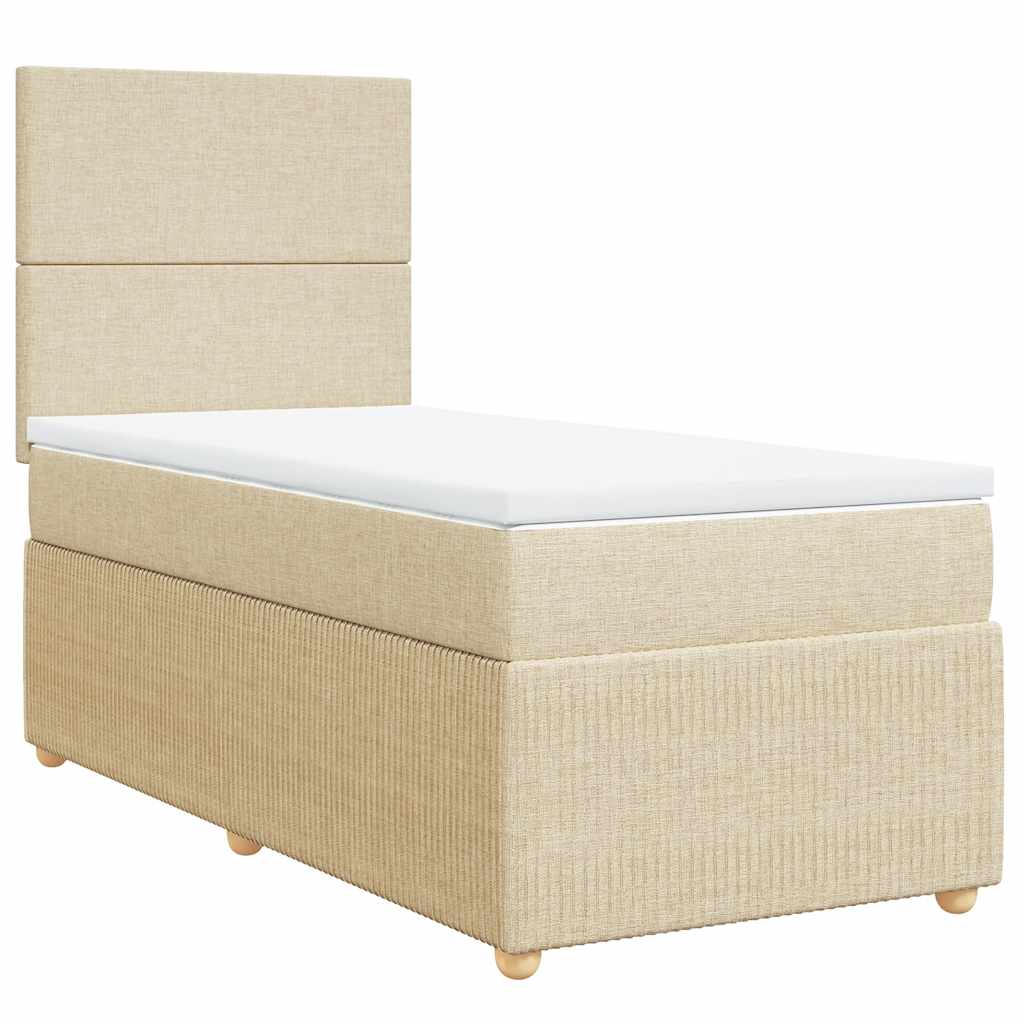 vidaXL Boxspring met matras stof crèmekleurig 80x200 cm afbeelding