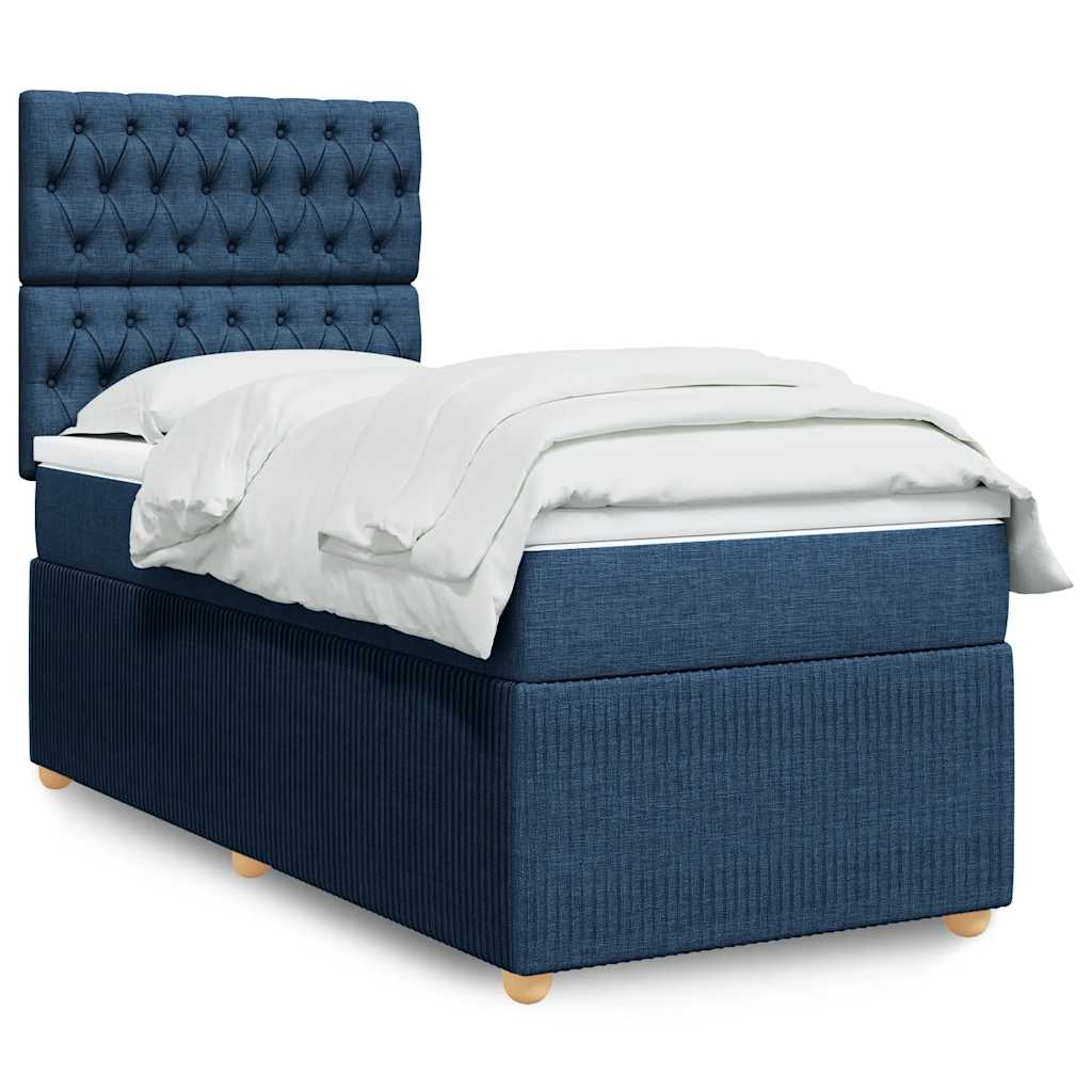 vidaXL Pat box spring cu saltea, albastru, 80x200 cm, textil