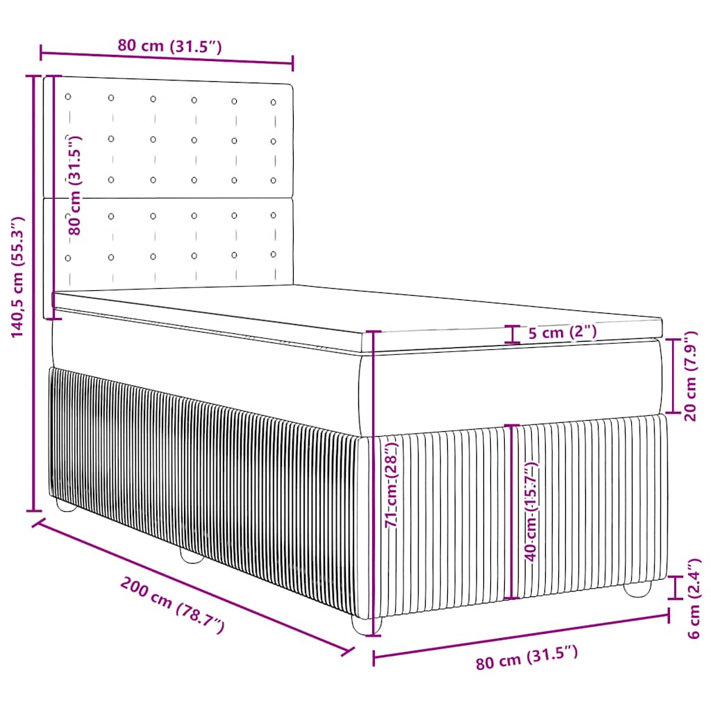 Box spring postel s matrací tmavě šedá 80 x 200 cm textil - obrázek 18