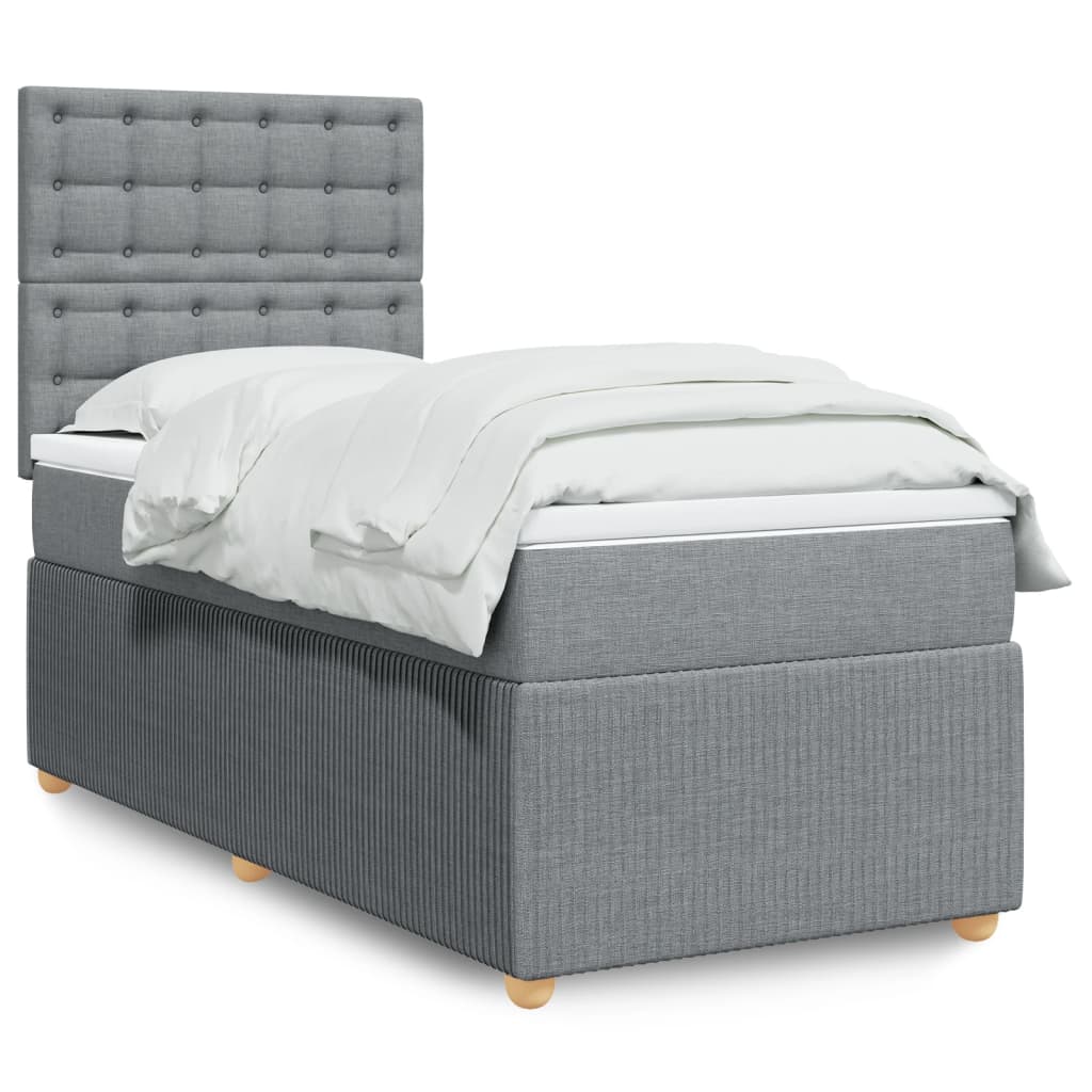 vidaXL Boxspringbett mit Matratze Hellgrau 90x190 cm Stoff