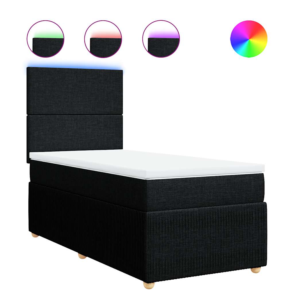 vidaXL Pat box spring cu saltea, negru, 90x200 cm, textil