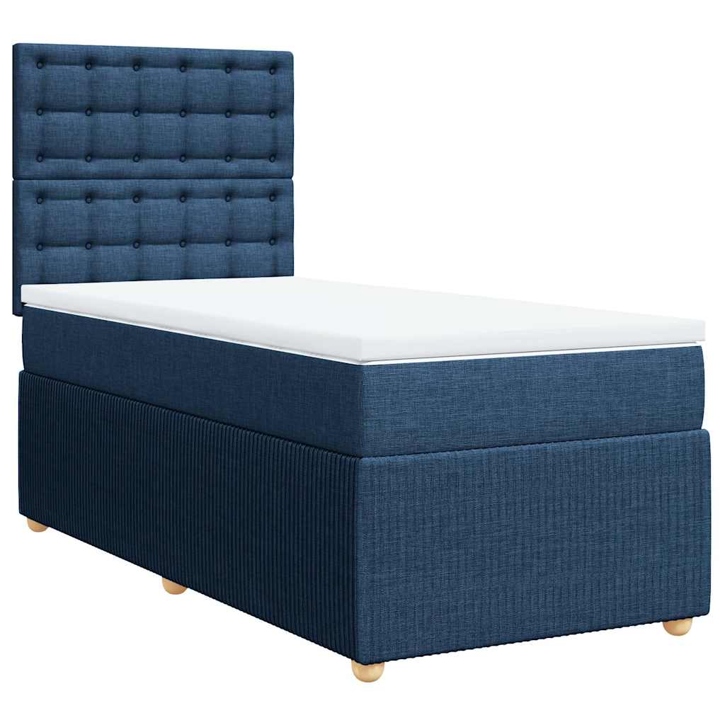 vidaXL Boxspring met matras stof blauw 90x200 cm afbeelding