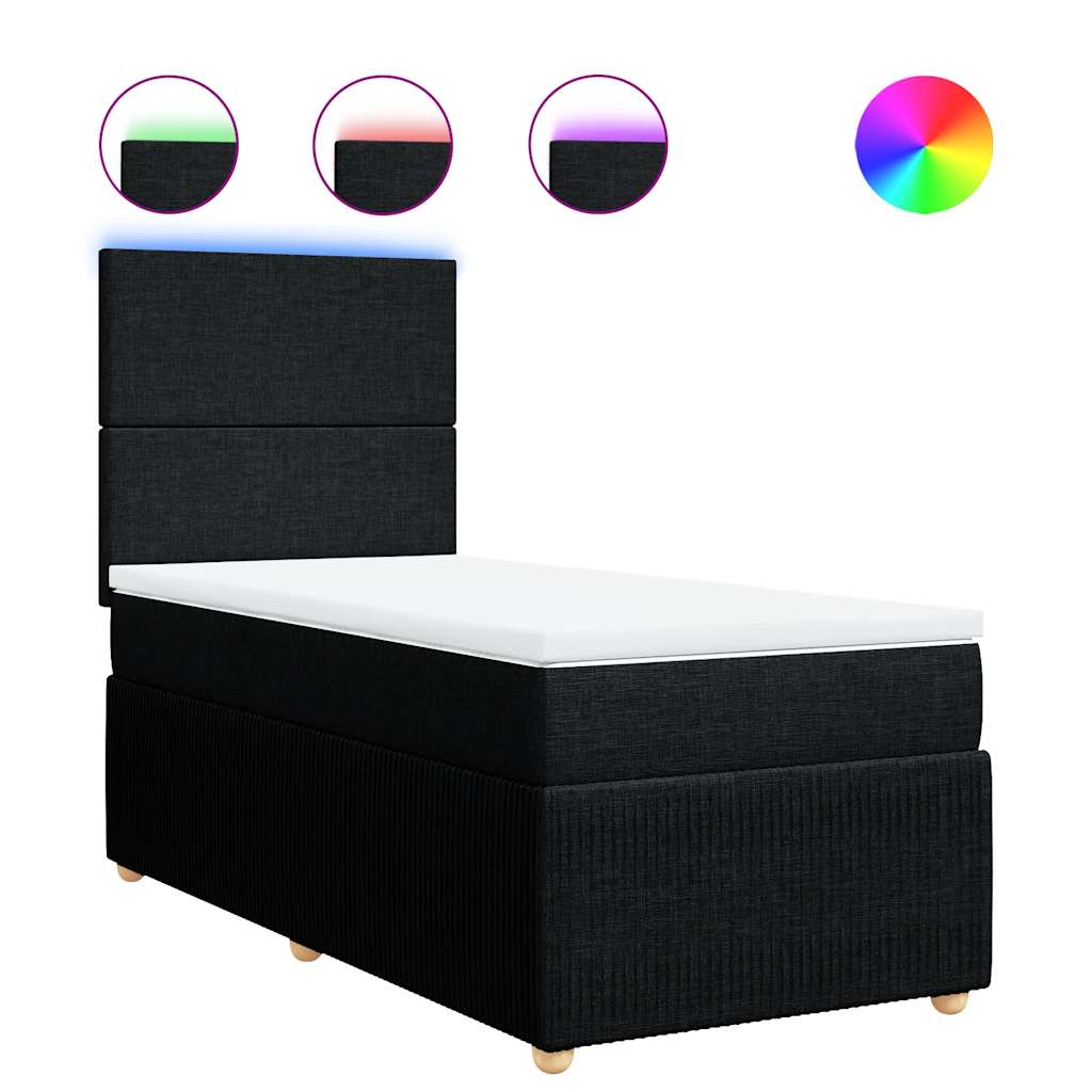 vidaXL Pat box spring cu saltea, negru, 100x200 cm, textil