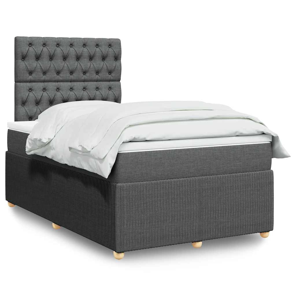 vidaXL Pat box spring cu saltea, gri închis, 120x190 cm, textil