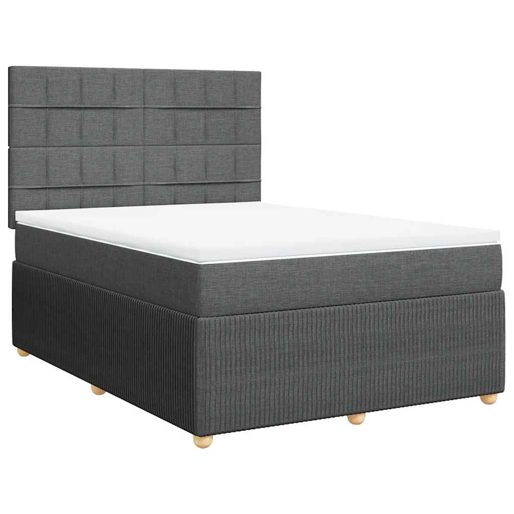 vidaXL Boxspring met matras stof donkergrijs 140x190 cm afbeelding