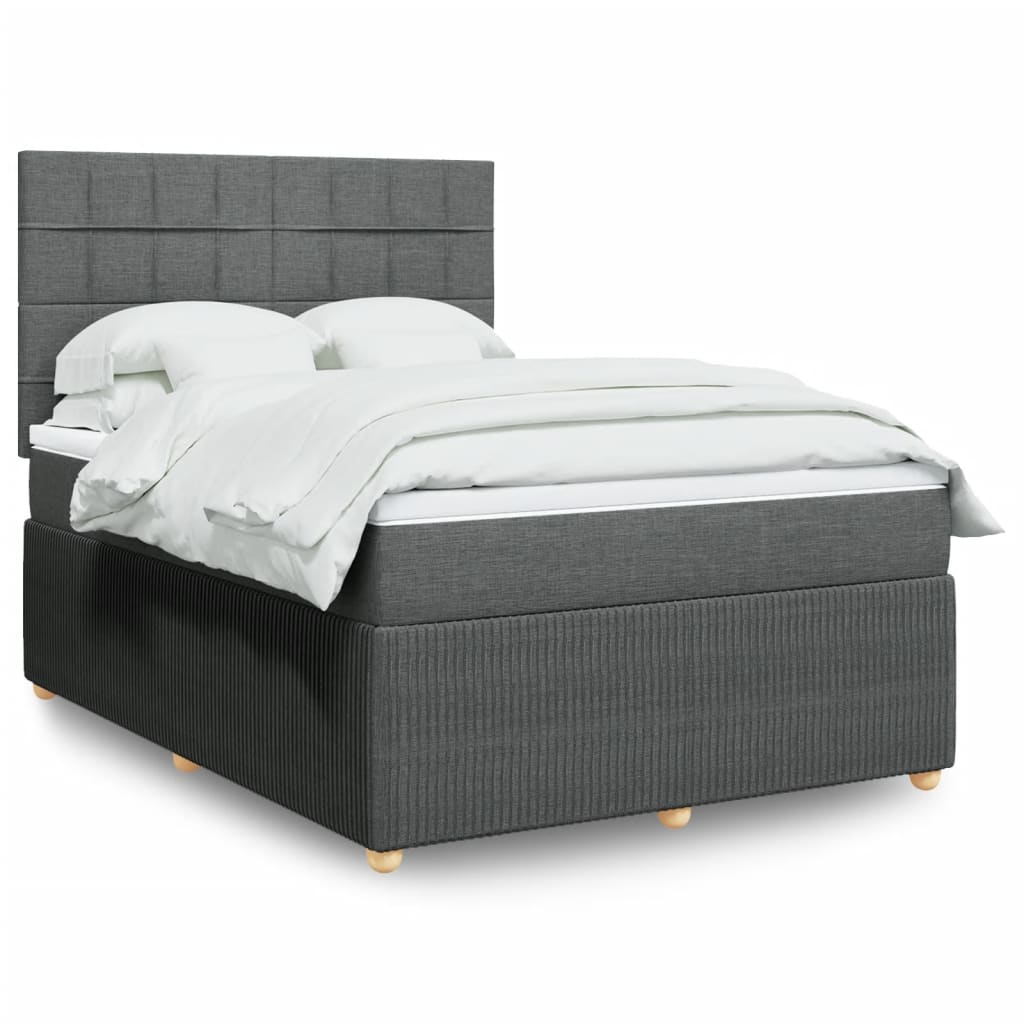 vidaXL Boxspringbett mit Matratze Dunkelgrau 140x190 cm Stoff