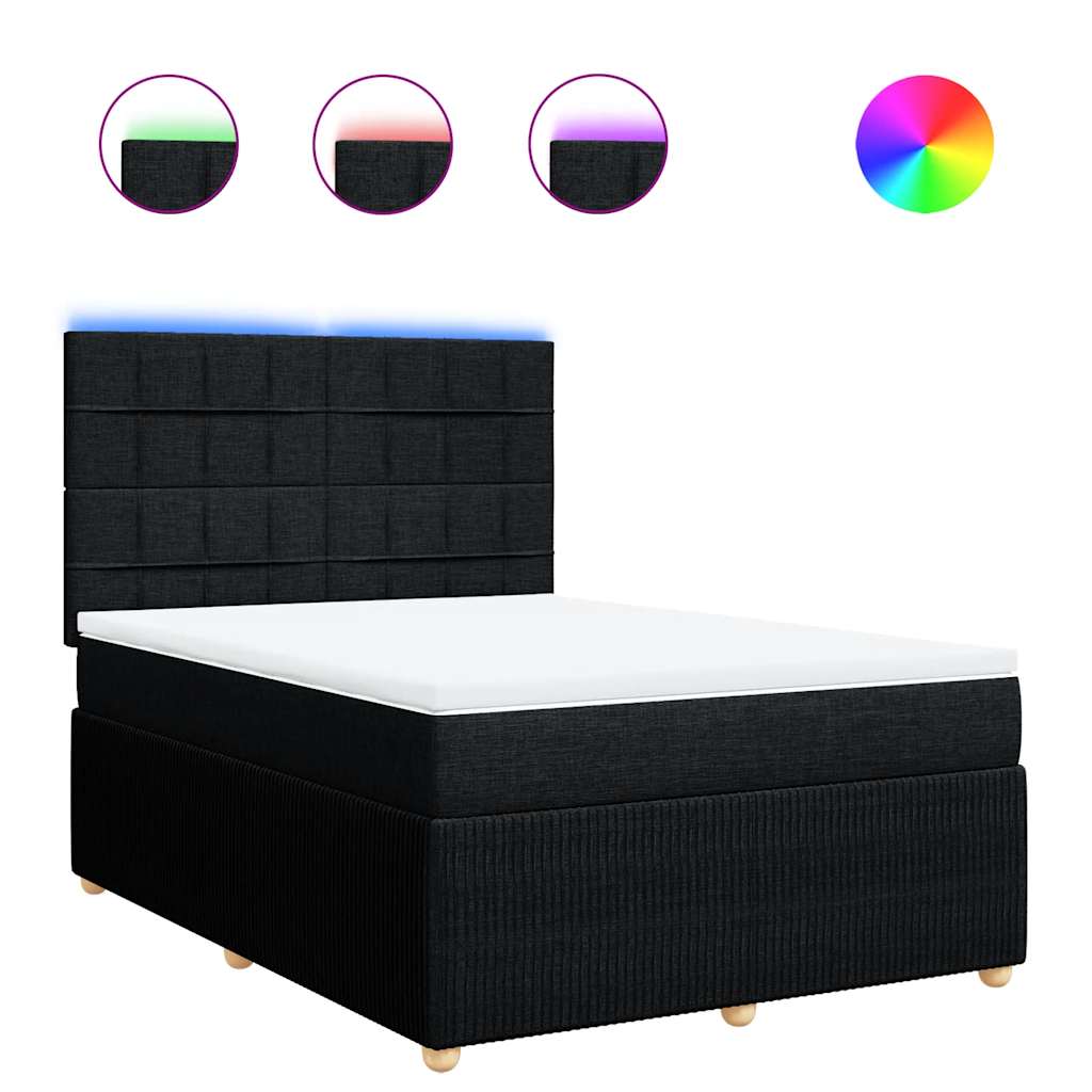 vidaXL Pat box spring cu saltea, negru, 140x190 cm, textil